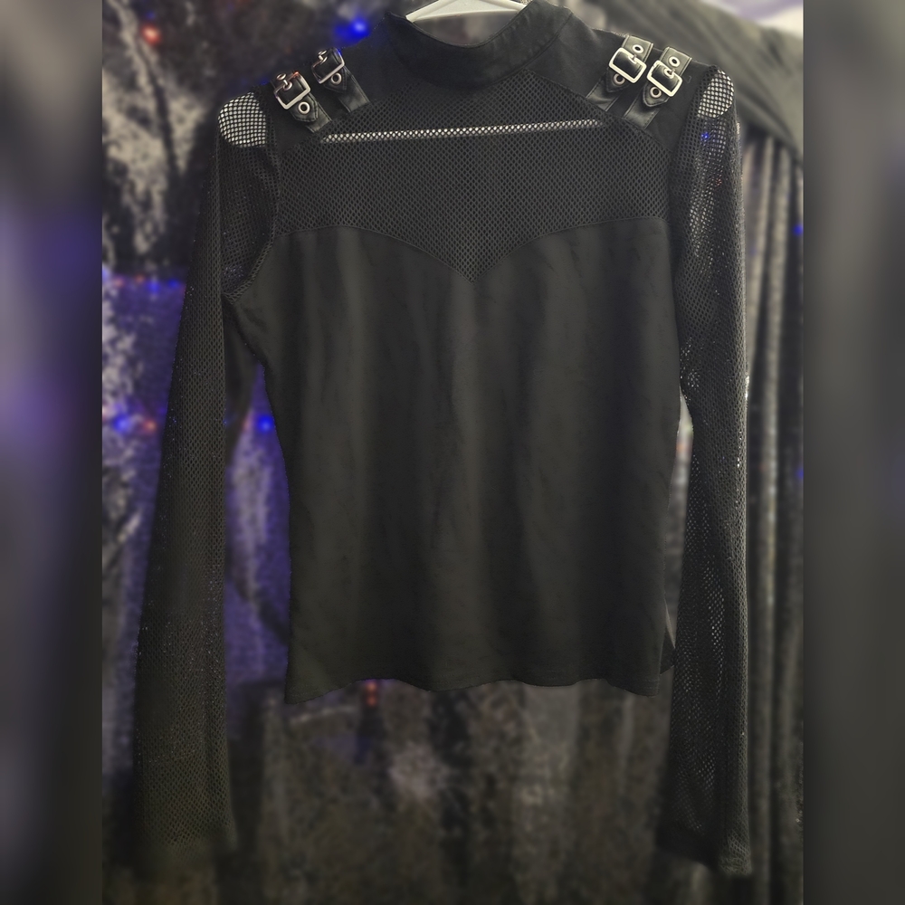 Killstar Black Fishnet Buckle Accent Shirt (Like New)
